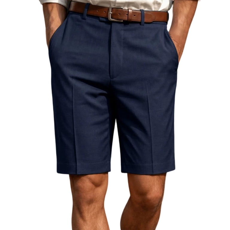 navy dress shorts mens Rohuuque Dress Shorts for Men Drawstring Elastic Waist Straight Leg Solid Summer Bottoms with Pockets Navy, Men's, Size: Medium, Blue