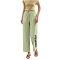 thumbnail image 1 of ROHUUQUE Jogger Pants for Women Cotton Linen Mid Rise Elastic WaistSolid Loose Cropped Trousers with Side Pockets Side Button Green, 1 of 8
