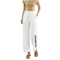 thumbnail image 1 of ROHUUQUE Jogger Pants for Women Cotton Linen Mid Rise Elastic WaistSolid Loose Cropped Trousers with Side Pockets Side Button White, 1 of 8
