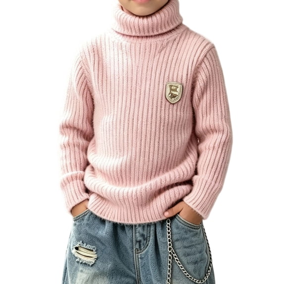 ROHUUQUE Little Boys Ribbed Turtleneck Sweater Knit Solid Color Long Sleeve Christmas Pullover for Winter Outdoor 01-Pink