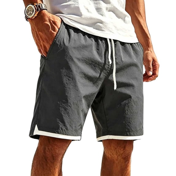 ROHUUQUE Men Shorts Drawstring Elastic Waist Straight Leg Loose Solid Summer Bottoms with Pockets Dark Gray