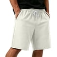 thumbnail image 1 of ROHUUQUE Men Waffle Shorts Drawstring Elastic Waist Straight Leg Solid Summer Bottoms with Pockets Beige, 1 of 8