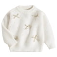 thumbnail image 1 of ROHUUQUE Toddler Girl Knit Sweater Cute Bow Pearl Long Sleeve Crewneck Christmas Pullover Back to School Clothes 2-9 Years White, 1 of 9