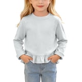 ROHUUQUE Toddler Girls Crew Neck Pullover Ruffle Hem Solid Color Long ...