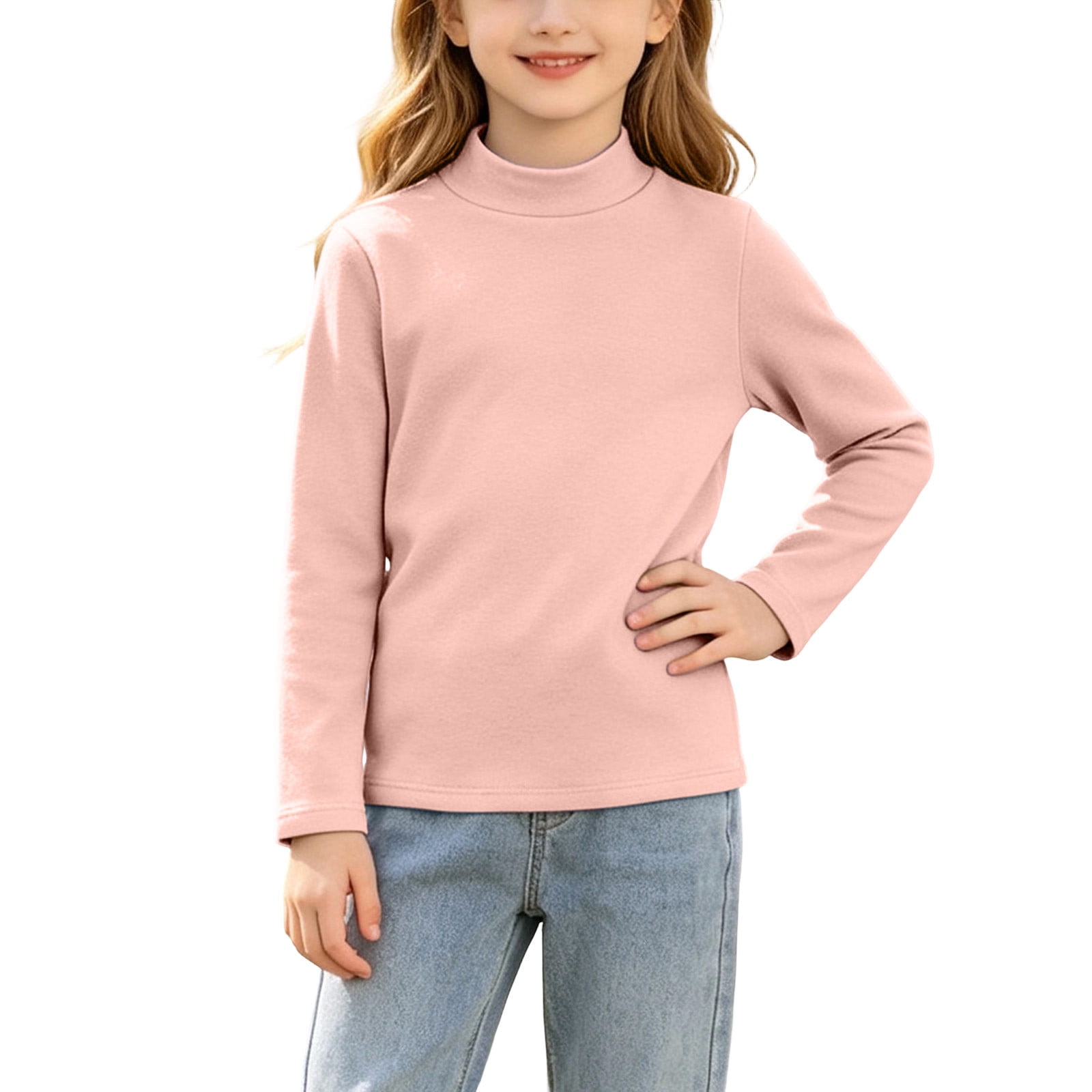 Soft Punk Color ROHUUQUE Toddler Girls Mock Neck Pullover Solid Color Long Sleeve Soft ...