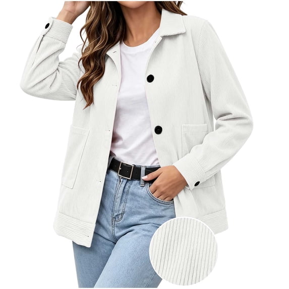 ROHUUQUE Women's Corduroy Jacket Long Sleeve Lapel Collar Button Front ...