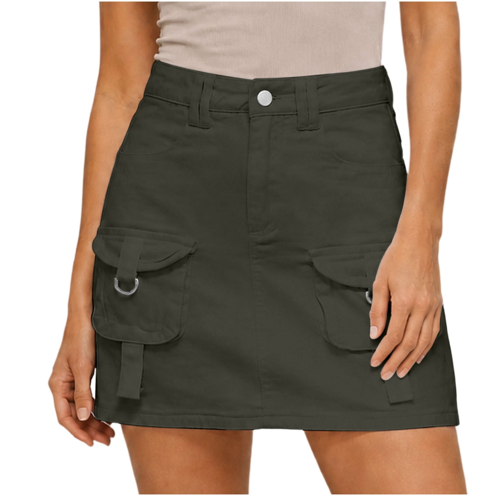 ROHUUQUE Women's Denim Skirts High Waist Back Zip Mini Cargo Pockets ...