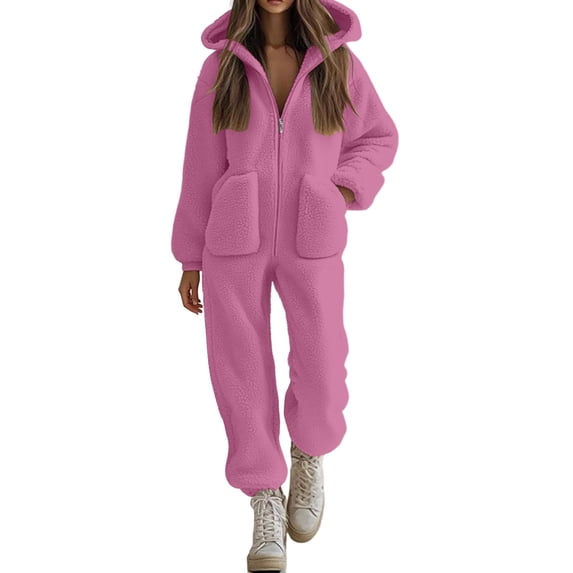 ROHUUQUE Women's Fleece Lined One Piece Jumpsuit Elastic Waist Loose ...