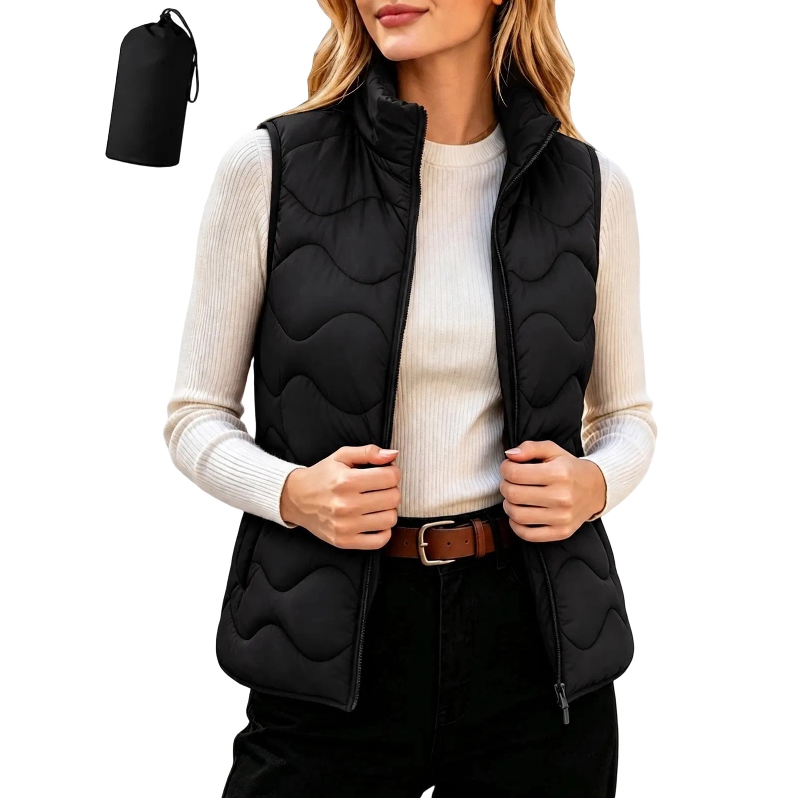 ROHUUQUE Women's Puffer Vest Sleeveless Windproof Water-Repellent Stand ...