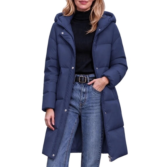 ROHUUQUE Women's Quilted Coat Long Sleeve Hooded Zip Up Mid-Length with ...