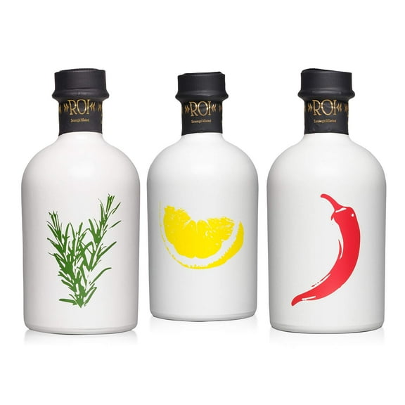 ROI Extra Virgin Olive Oils Flavored with Lemon, Chili, & Rosemary - 100% Naturally Infused Herb Olive Oil - Italian Gourmet Olive Oil, Variety Set of 3, 8.45 fl oz (250ml) Each