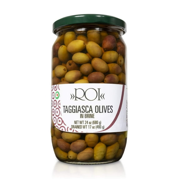 ROI Taggiasca Olives in Brine - Gourmet Jar of Whole Italian Olives From Italy With Pits for Condiments, Cocktails, Pasta, and Pizza, Product of Italy 17.6 oz / 500 g