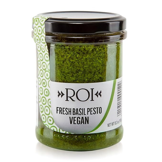 ROI Pesto Sauce - Vegan Pesto - Fresh Ligurian Basil Pesto Made of Genovese DOP basil and EVOO - Gluten Free Pesto - Keto Friendly Basil Sauce - Non-GMO - Made In Italy - 6.3 oz (180g) (Pack of 1)