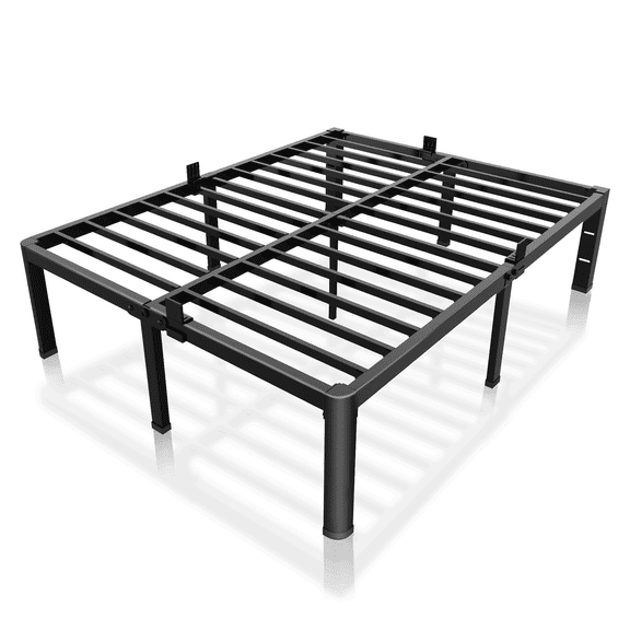 ROIL 14 inch King Size Bed Frame Metal Platform No Box Spring Needed with Headboard Hole Round Corner Legs Mattress Stoppers Retainers 3500LBS Heavy Duty Steel Slats Noise-Free