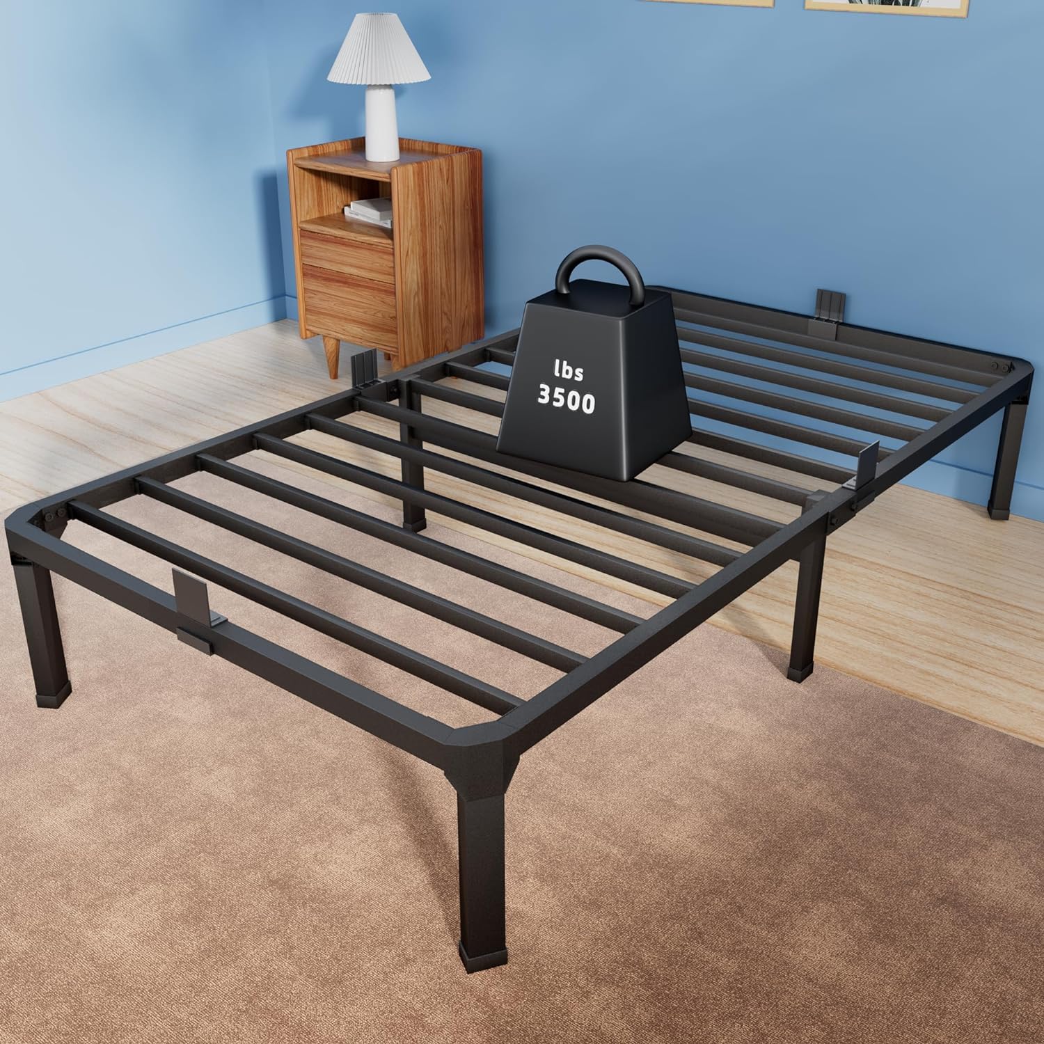 ROIL 18 Inch Twin Size Bed Frame with Mattress Slide Stopper Single