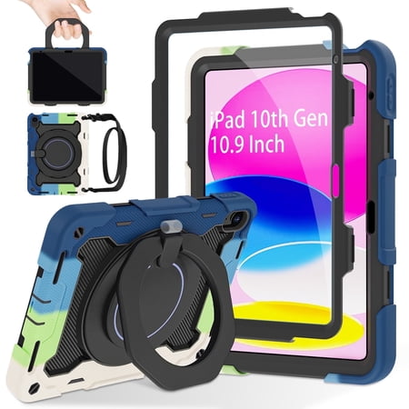 ROISKIN Case for iPad (A16) 11th Generation 11 Inch 2025, iPad 10th Generation Case 10.9" with Screen Protector,360 Kickstand,Handle,Shoulder Strap,Heavy Duty Military Grade Drop Protection