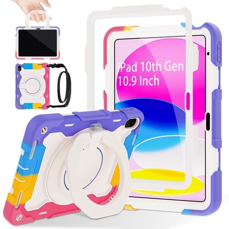 ROISKIN Case for iPad (A16) 11th Generation 11 Inch 2025, iPad 10th Generation Case 10.9" with Screen Protector,360 Kickstand,Handle,Shoulder Strap,Heavy Duty Military Grade Drop Protection
