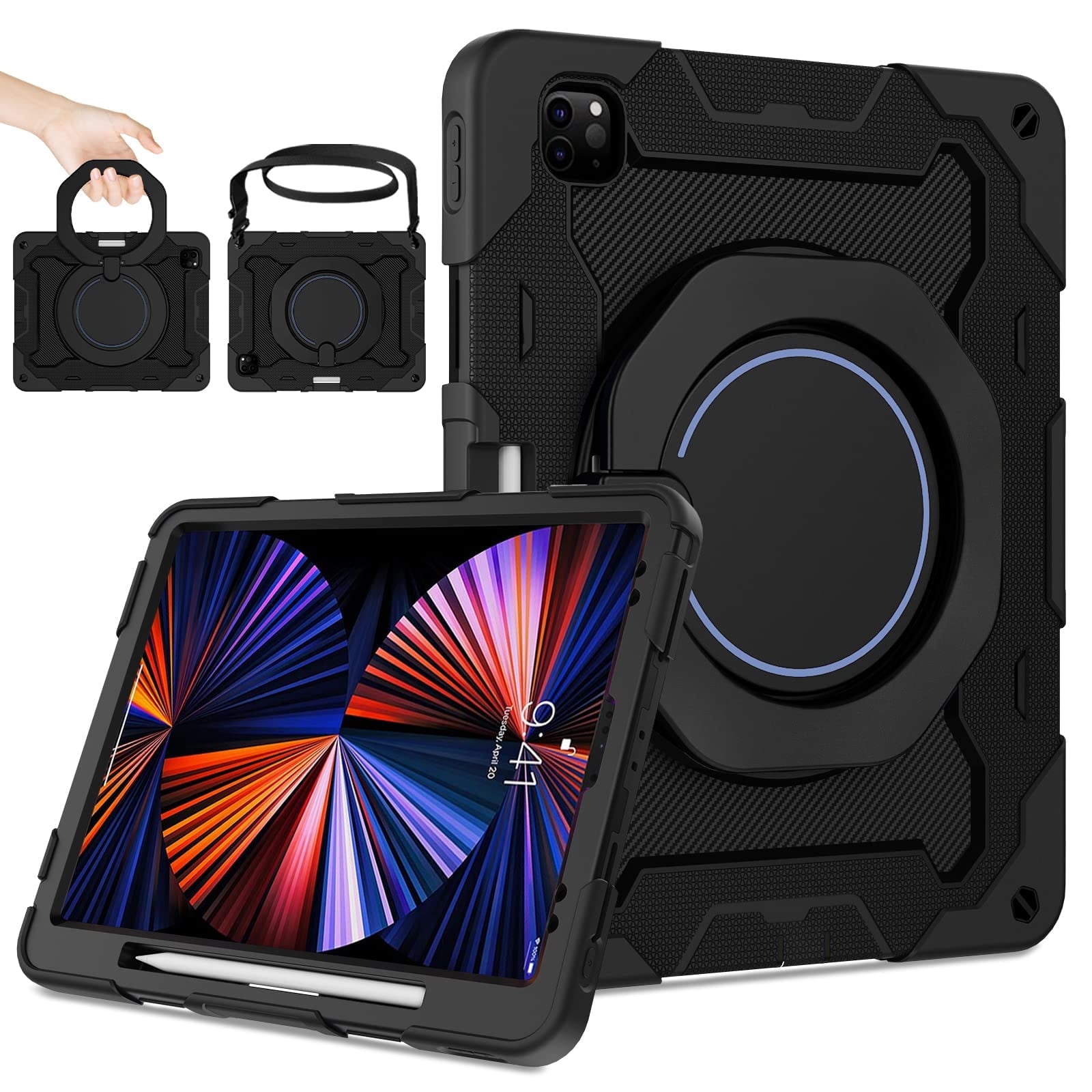 ROISKIN for iPad Pro 12.9 inch Case (6th/5th/4th/3rd generation)with Screen Protector for Kids, 360 Kickstand,Handle, Pencil Holder,Shoulder Strap Heavy Duty Rugged 12.9 iPad Case
