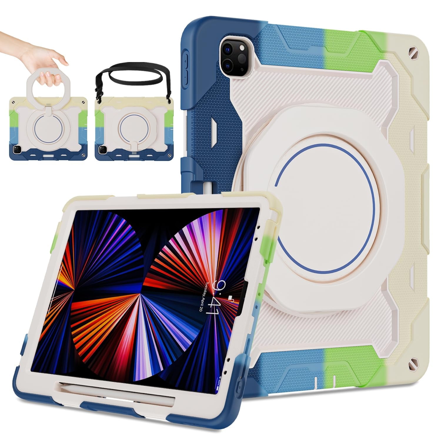 ROISKIN for iPad Pro 12.9 inch Case (6th/5th/4th/3rd generation)with Screen Protector for Kids, 360 Kickstand,Handle, Pencil Holder,Shoulder Strap Heavy Duty Rugged 12.9 iPad Case