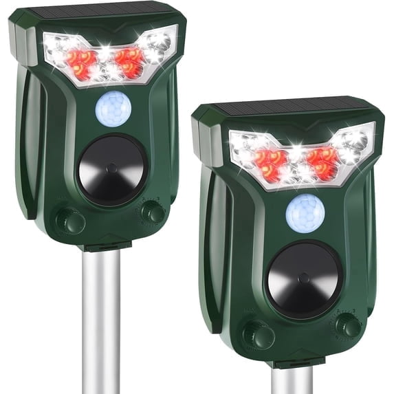 AMIAEDU 2 Pack Outdoor Solar Ultrasonic Animal Repeller- Ultrasonic Repellent Device with LED Light & Motion Detection,Rodents Repellent for Mole,Cats,Deer,Skunks