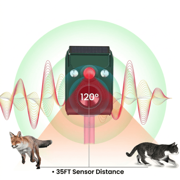 AMIAEDU 2026 Upgraded Solar Animal Repellent,Mole Repellent Ultrasonic Stakes ,Pest Repeller with Motion Detection for Dog, Raccoon, Skunk, Rabbit, Rodent