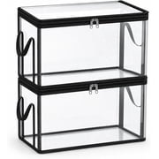 ROJAX 2PCS Clear Storage Bags with Lids, Heavy Duty PVC Stackable Closet Organizer Bins with Handles & Zipper, Foldable Moving Storage Tote for Clothes Toys Dorm Packing