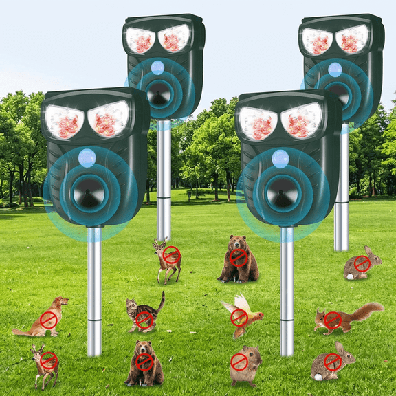 AMIAEDU Solar-Powered Animal Repeller, Outdoor Ultrasonic/LED Deer Repellent Device with Motion Detection for Lawns & Gardens, 33 ft Range