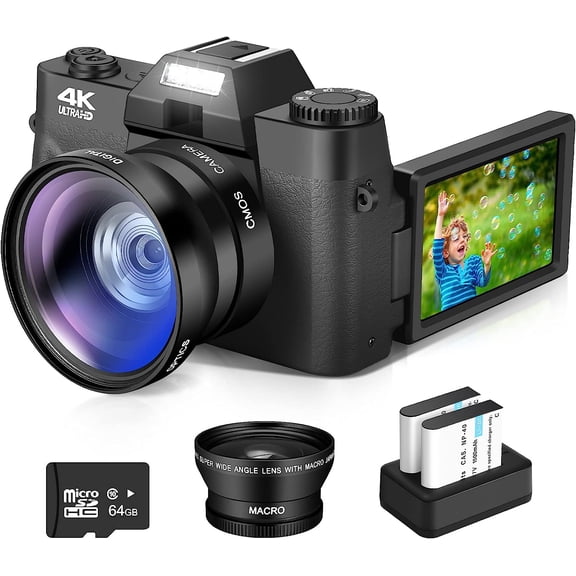 ROJAX 4K Vlogging Camera 48MP WiFi Digital Camera 16X Zoom Flip Screen Best Affordable Vlogging Camera Gift for Men Fathers Day