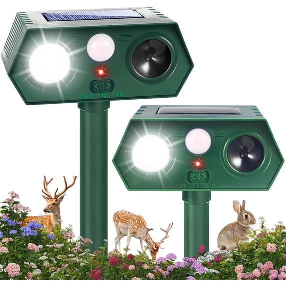 ROJAX 4PCS Solar Ultrasonic Outdoor Repeller, Waterproof Motion Activated Yard Garden Wildlife Control Device with Flash Light