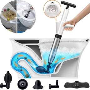 ROJAX High-Pressure Air Drain Blaster with Gauge, Toilet & Sink Plunger for Clogged Drains — Bathroom, Kitchen & Floor Plumbing Tool (White)