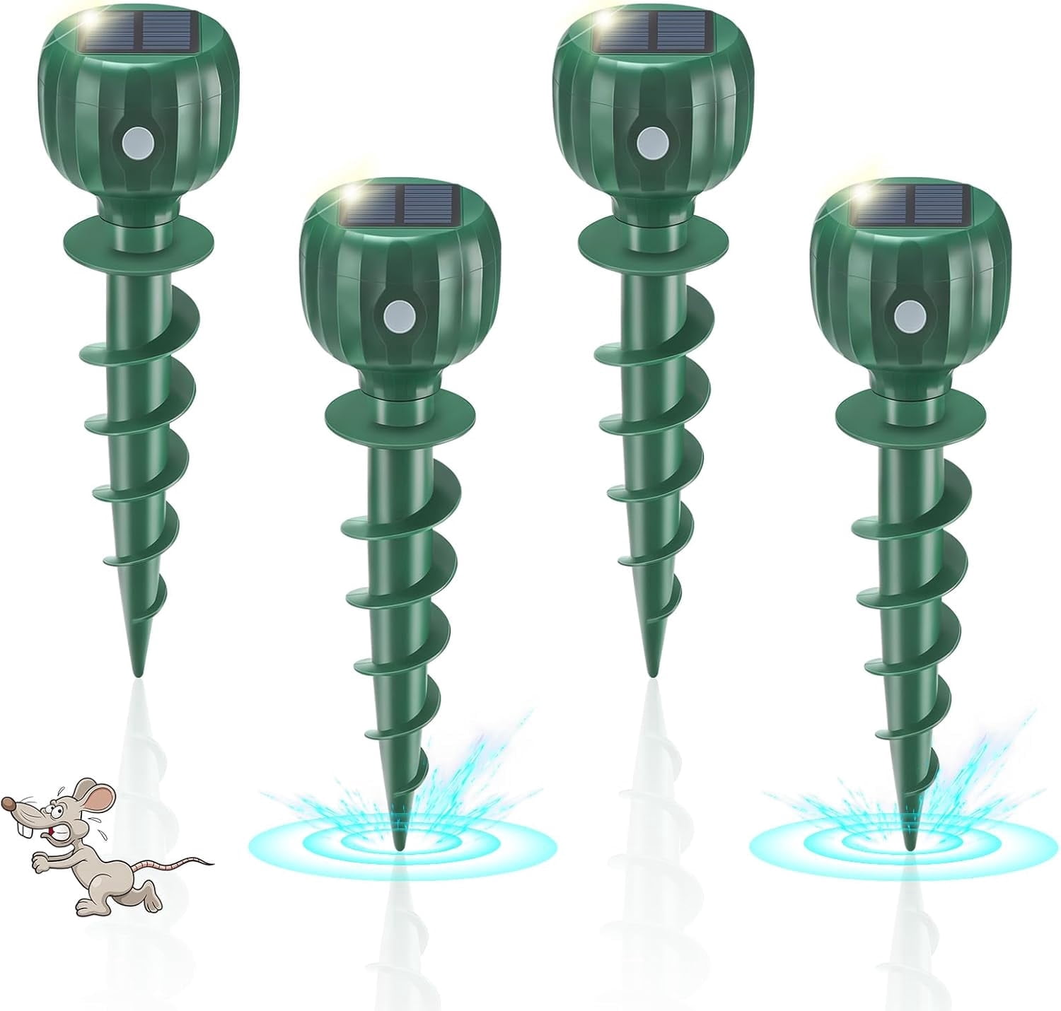 4-Pack Solar Mole Repellent, Ultrasonic Pest Control Device for Lawn Garden Yard, Waterproof, Humane Animal Deterrent