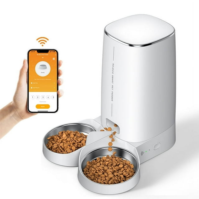 ROJECO Automatic Cat Feeder Pet Smart Cat Food Kibble Dispenser Remote Control WiFi Button Auto