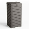 thumbnail image 1 of ROJIK Outdoor Trash Can with Lid and Tray Waterproof, Durable and Stylish Resin Outdoor Trash Can for Porch, Garden and Office (Grey, 33 Gallon), 1 of 14