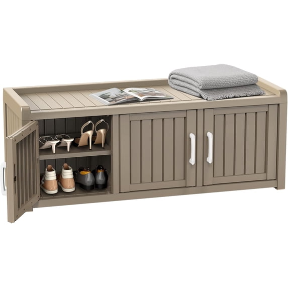 ROJIK Shoe Cabinet Waterproof UV-Resistant,Storage Indoor Outdoor with Adjustable Shelves,for Entryway Bedroom,Hallway,Living Room(3 Door,Grey)