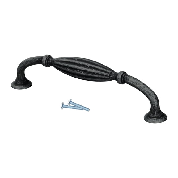 ROK Hardware 5 Pack Carved Melon Style 5-1/32" (128mm) Inch Centre to Centre, Overall Length 5-23/32" Antique Iron, Cabinet Pull / Handle