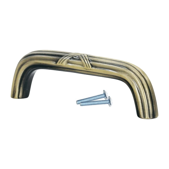 ROK Hardware 5 Pack Classic Crisscross Style, 3" (76mm) Centre to Centre, Overall Length 3-11/32" Rustic Brass, Cabinet Pull / Handle