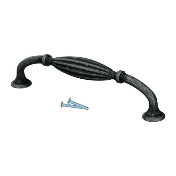 ROK Hardware Carved Melon Style 5-1/32" (128mm) Inch Centre to Centre, Overall Length 5-23/32" Antique Iron, Cabinet Hardware Pull / Handle
