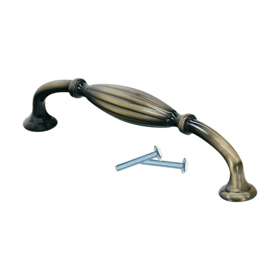 ROK Hardware Carved Melon Style 5-1/32" (128mm) Inch Centre to Centre, Overall Length 5-23/32" Rustic Brass, Cabinet Hardware Pull / Handle