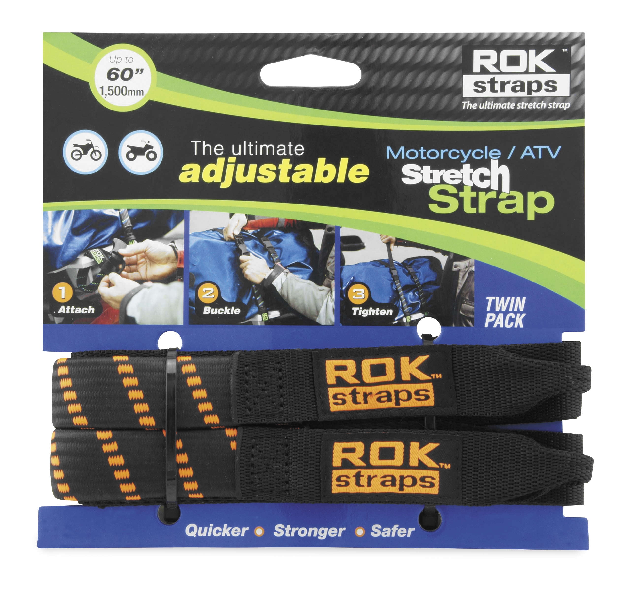 ROK Straps ROK-10031 Black/Orange 18" - 60" Motorcycle/ATV Adjustable Stret