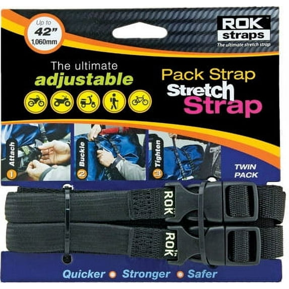 ROK Straps - ROK10314 - 12" to 42" Medium Tie Downs Cruiser Black 5/8" 2-Pack