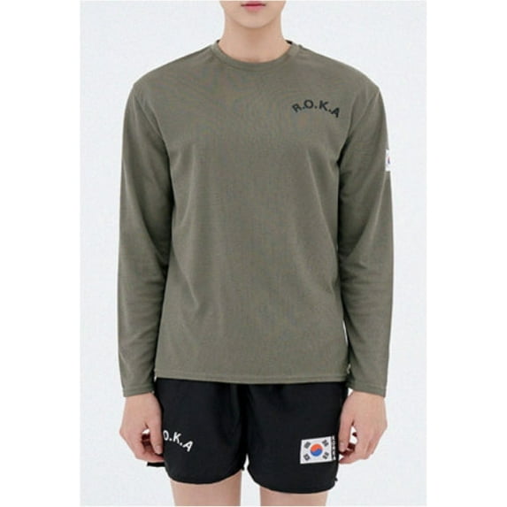 ROKA Korean Military Soldier Long Sleeve T-Shirt Korea Republic, Usable for Both Men and Women, Khaki Color (2XL/110)