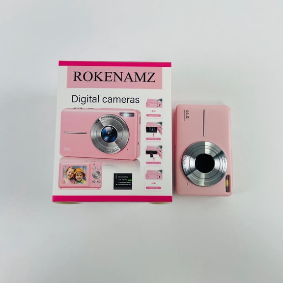 ROKENAMZ Digital cameras, Digital Camera, 2026 Upgraded FHD 1080P Digital Camera with 16X Zoom, 32GB Card, 44MP Point and Shoot Camera - Pink