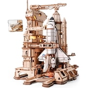 ROKR 3D Puzzles for Adults Space Shuttle, Interactive DIY Building Model with Lighting, Airplane Wooden Puzzles