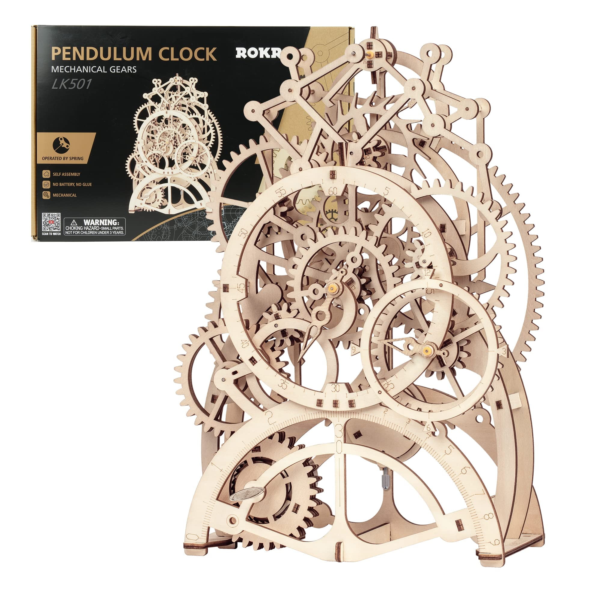 ROKR 3D Wooden Mechanical AIF4 Pendulum Clock Puzzle,Mechanical Gears