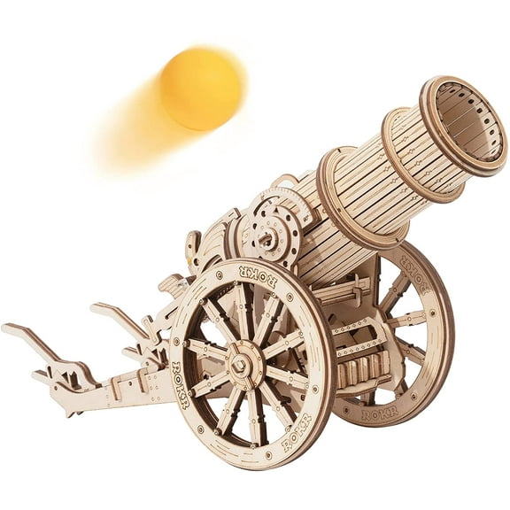 ROKR 3D Wooden Puzzle 158 Pieces Diy Model Toys Medieval Wheeled Cannon Brain Teaser Gift for Kids