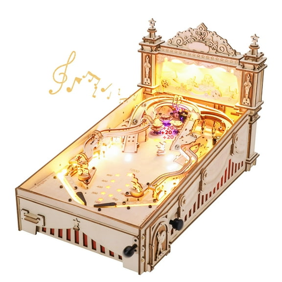 ROKR 3D Wooden Puzzle Pinball Machine, DIY Retro Games Marble Run, Age 14+, 482 Pcs
