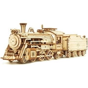 ROKR 3D Wooden Puzzle for Adults-Mechanical Train Model Kits-Brain Teaser Puzzles-Vehicle Building Kits-Unique Gift for Kids on Birthday/Christmas Day(1:80 Scale)