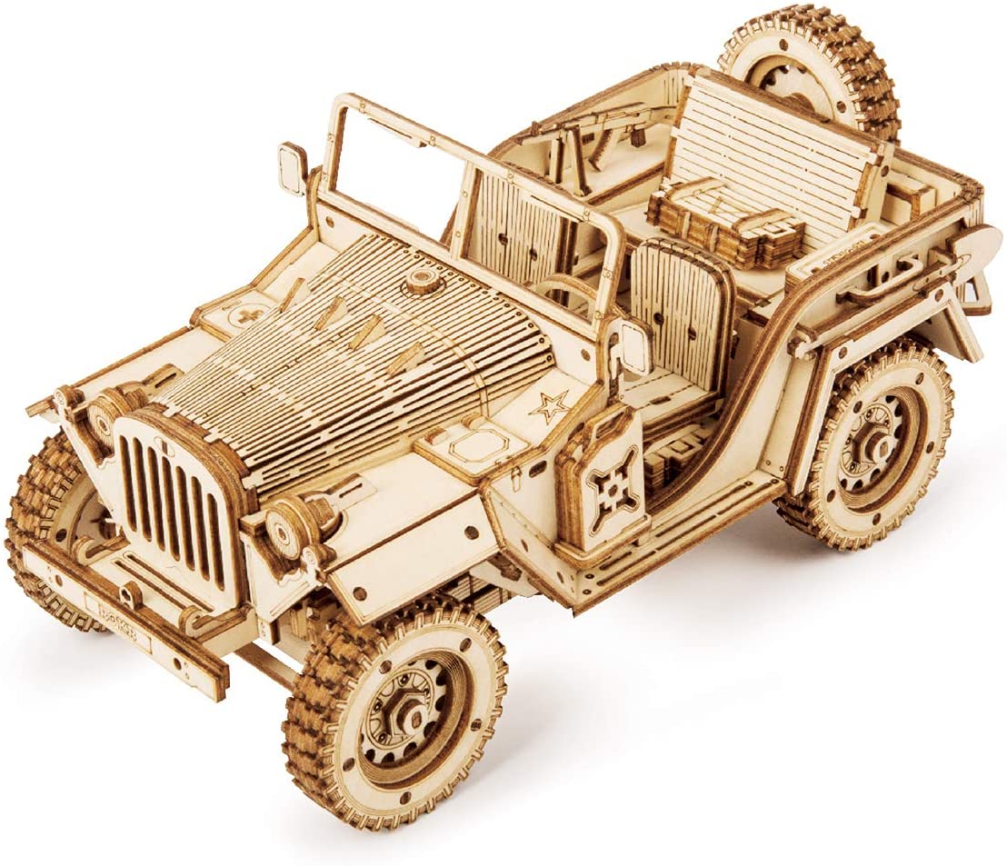 ROKR 3D Wooden Puzzle Army Field Car for Adults-Mechanical Car Model Kits, Vehicle Building Kits-Unique Gift for Kids on Birthday/Christmas Day(1:18  Scale) 