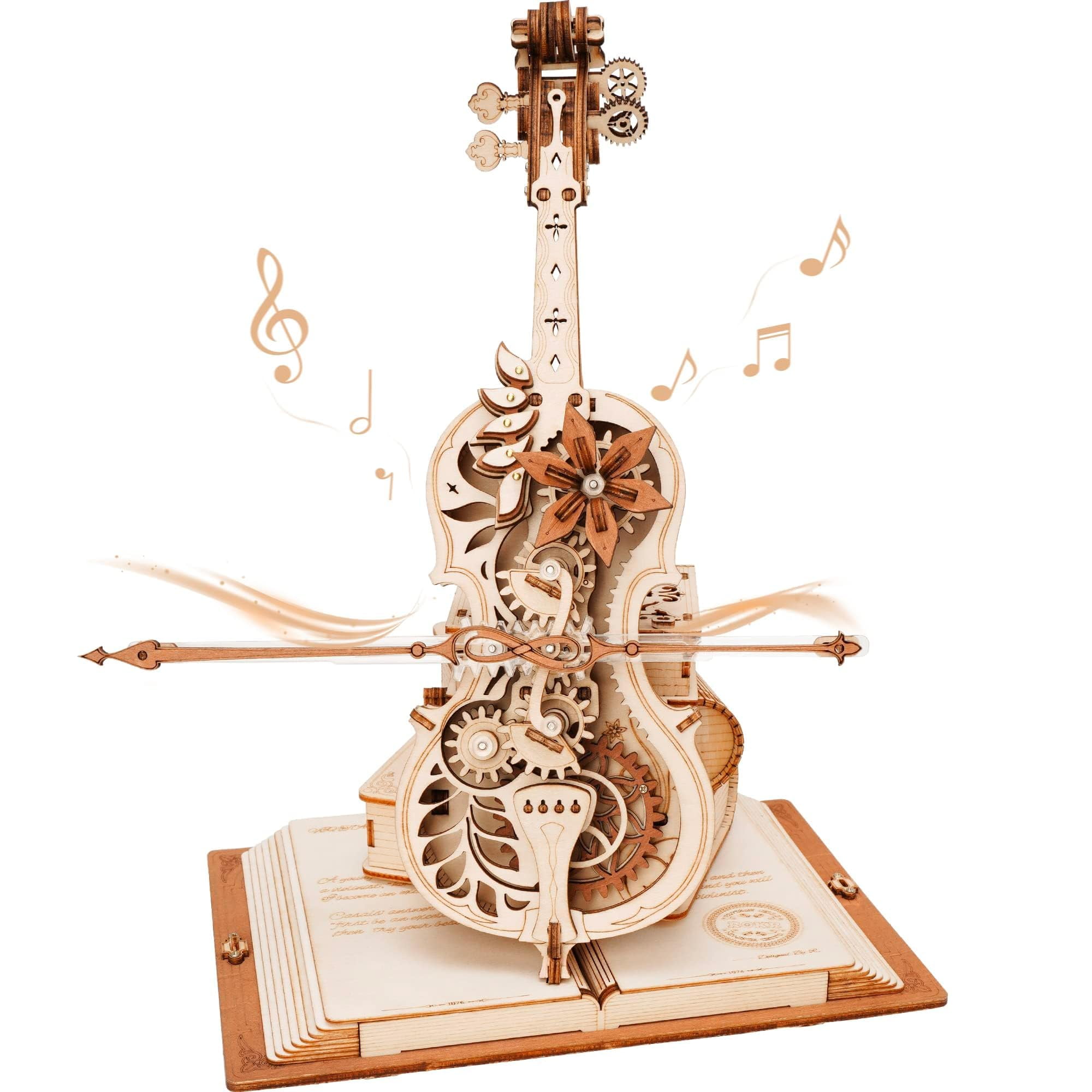 ROKR 3D Puzzle Music Box Wooden Model Kit Magic Cello Mechanical Building Kit Desk Gift for Men Women Hobby for Adults