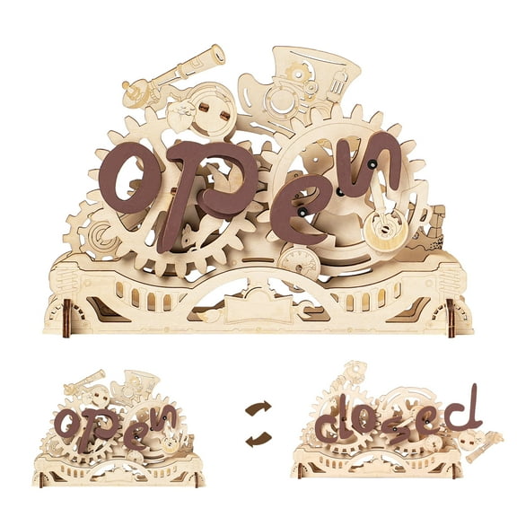ROKR 3D Wooden Puzzle Open Closed Sign Model Kits Building Toys Mechanical Gift for Business and Shop for Kids & Adults